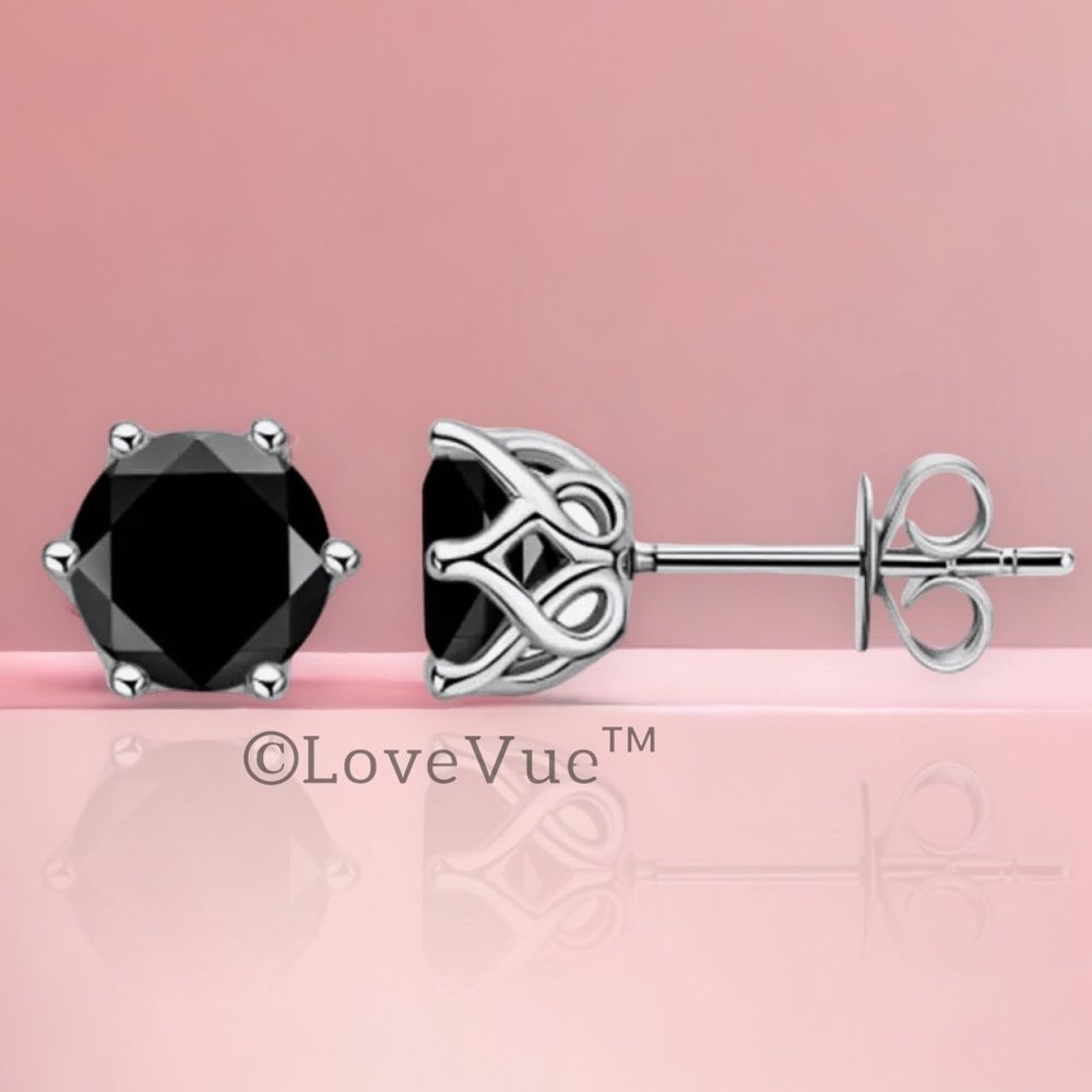 Certified 2ct. t.w. Black Diamond Solitaire 6-prong Stud Earrings - Picture 5 of 16